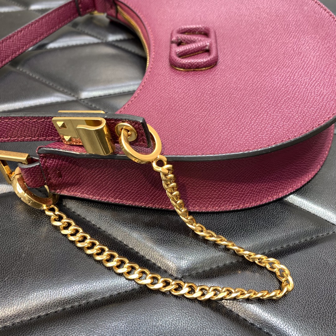 Valentino Garavani VLogo Signature Hobo Bag in Burgundy Grainy Calfskin Leather 